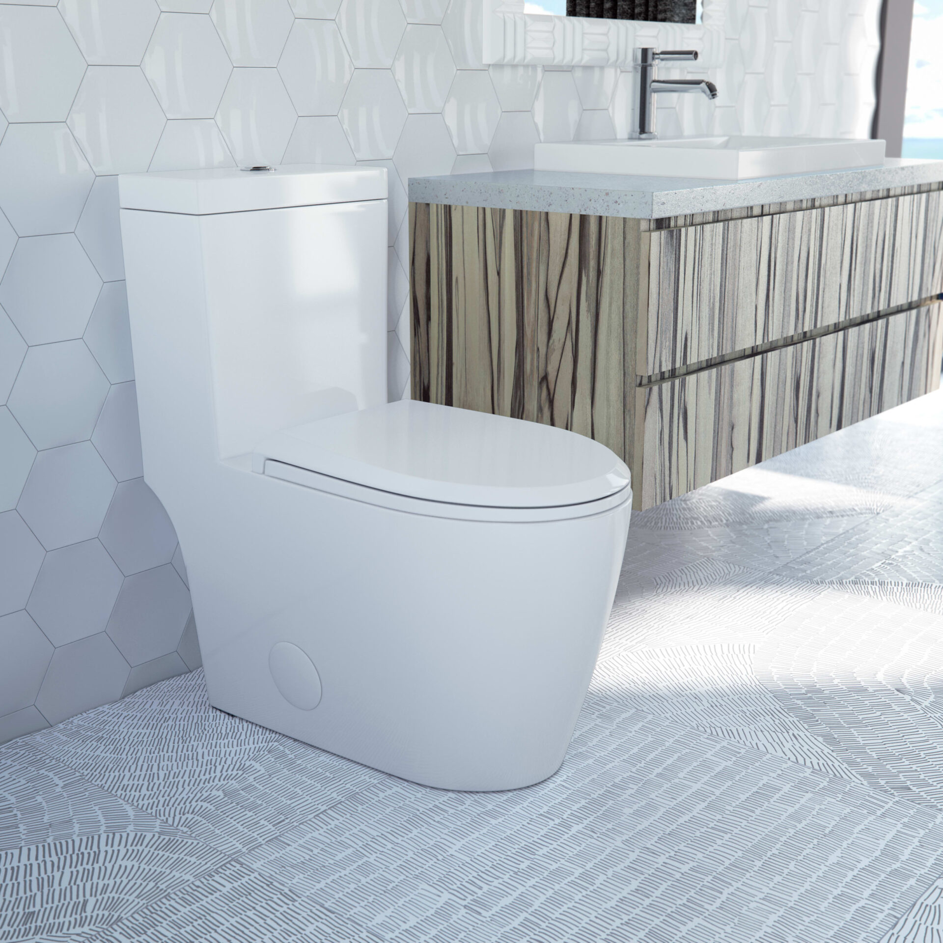 Toilette Prague allongée une pièce double chasse 4.1/6L en blanc