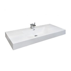 Lavabo de salle de bain en poussière de marbre de forme rectangulaire, fini blanc