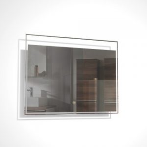 Miroir LED de forme rectangulaire avec dessus en verre transparent