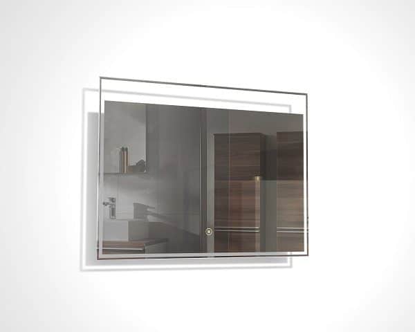 Miroir LED de forme rectangulaire avec dessus en verre transparent