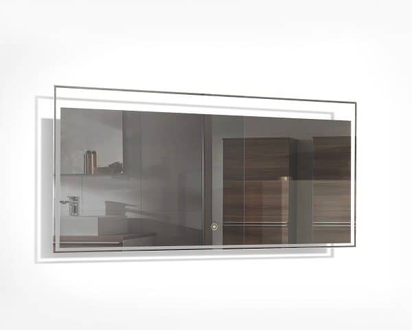 Miroir avec éclairage au LED, de forme rectangulaire et recouvert de verre transparent