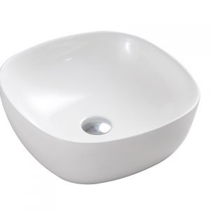 Lavabo vasque de salle de bain blanc, sur plan, de forme carrée