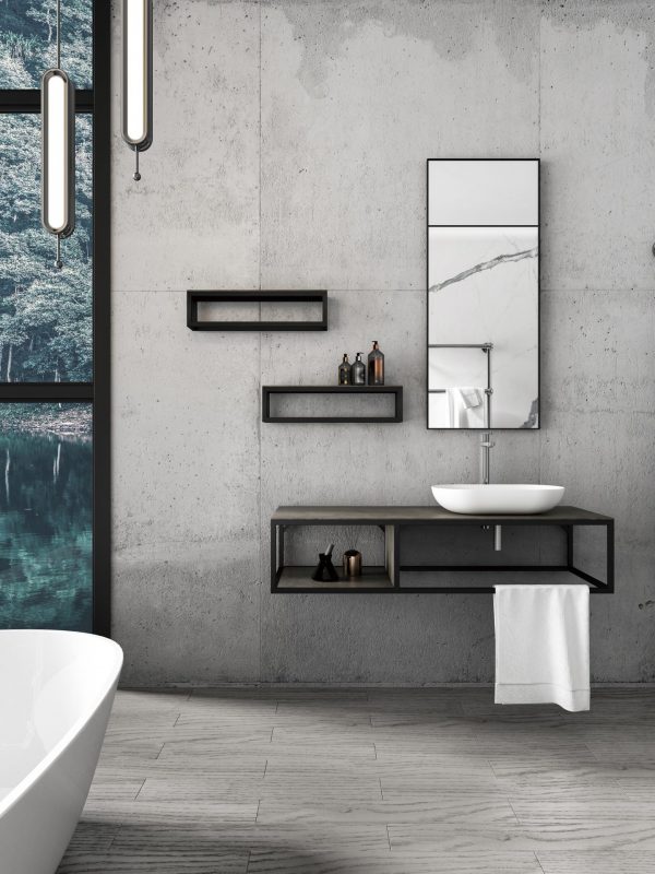 Vanité de salle de bain moderne en métal noir