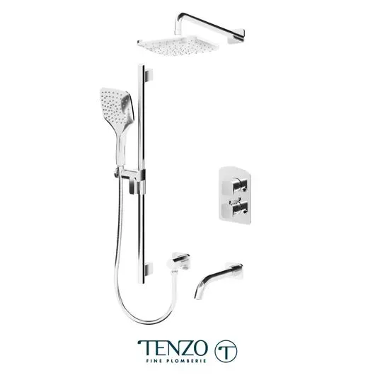 Ensemble de robinets douche/bain - thermostatiques 3 fonctions Delano Noir Mat