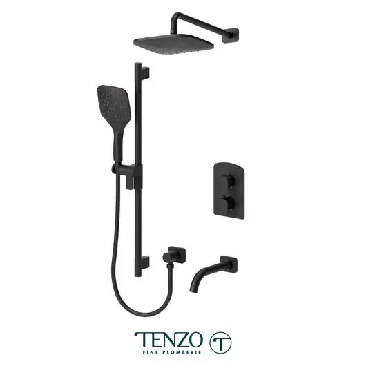 Ensemble de robinets douche/bain - thermostatiques 3 fonctions Delano Noir Mat – Image 2