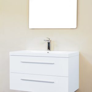 Vanité de salle de bain Samanthan 22, blanc lustré, deux tiroirs