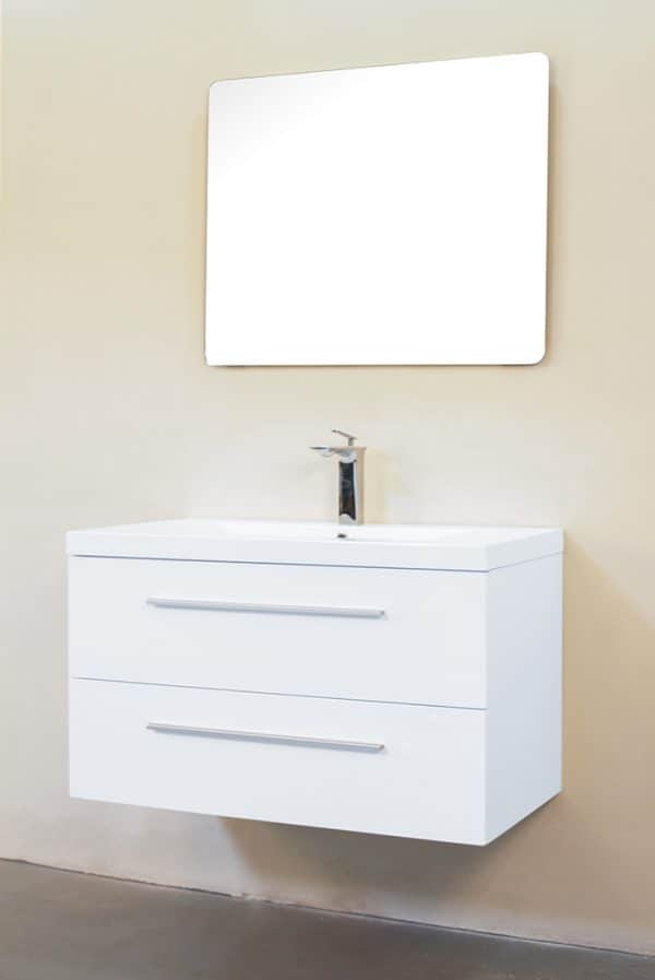 Vanité de salle de bain Samanthan 22, blanc lustré, deux tiroirs