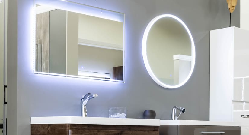 Miroir rectangulaire et miroir rond avec éclairage au LED