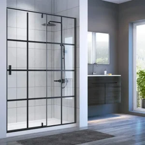 Une douche rectangulaire aux lignes épurées et un meuble-lavabo créent une ambiance zen et donnent une sensation d'espace