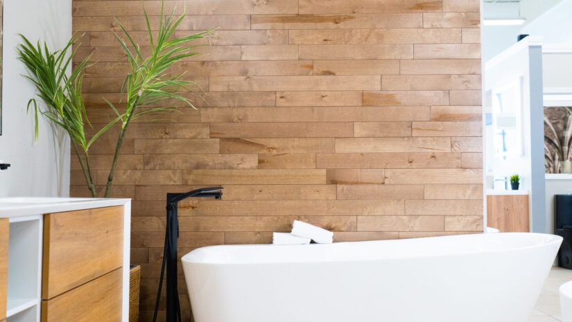 Robinet noir pour baignoire autoportante, en vente chez Plomberie Aquadiva, à Laval.