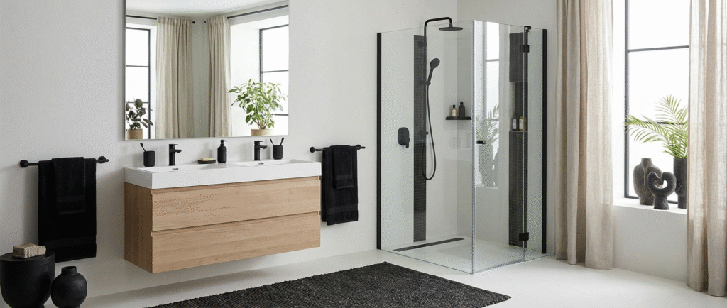 Vanité suspendue avec douche