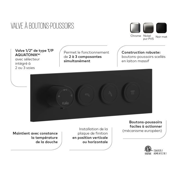 Valve thermostatique 1/2'' avec sélecteur intégré 3 voies et finition carrée avec boutons-poussoirs – Image 3
